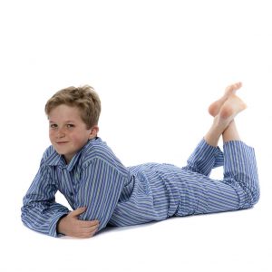 Boys Pyjamas in Brushed Cotton Mint and Navy Check - The Pyjama House