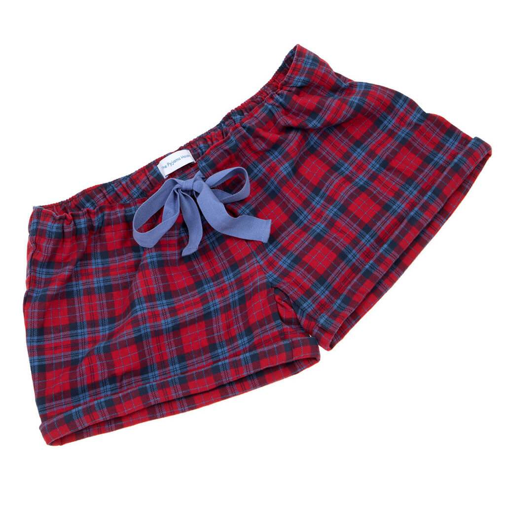 Pyjama Sleep Shorts for Girls in Brushed Cotton Red and Navy