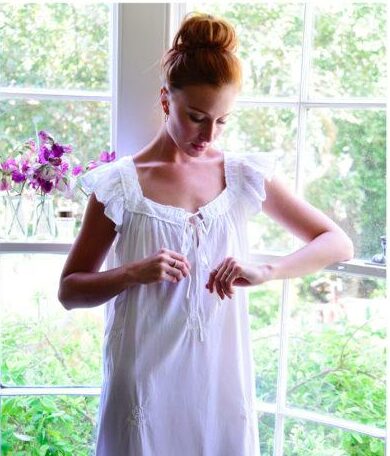 Margo Nightie by Powell Craft - white cotton with capped sleeves