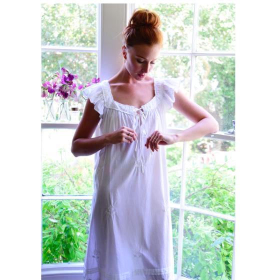 Ladies White Nighties - Margo Cotton Sleeveless Nightdress