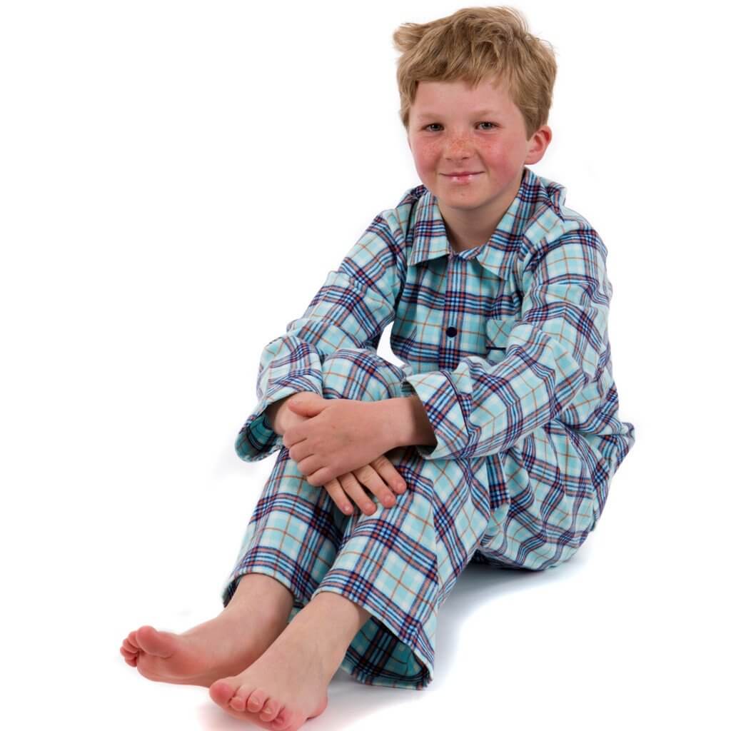 PJ Bottoms in Brushed Cotton Mint and Navy Check - The Pyjama House