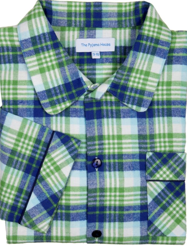 green and blue check flannel pyjamas for boys