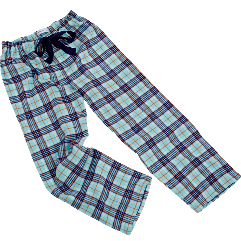PJ Bottoms in Brushed Cotton Mint and Navy Check - The Pyjama House