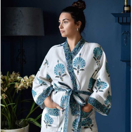 Aqua shell waffle bathrobe