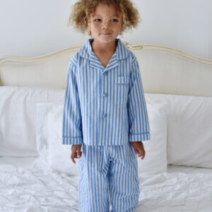 Boys blue and white striped pyjamas by Powell Craft