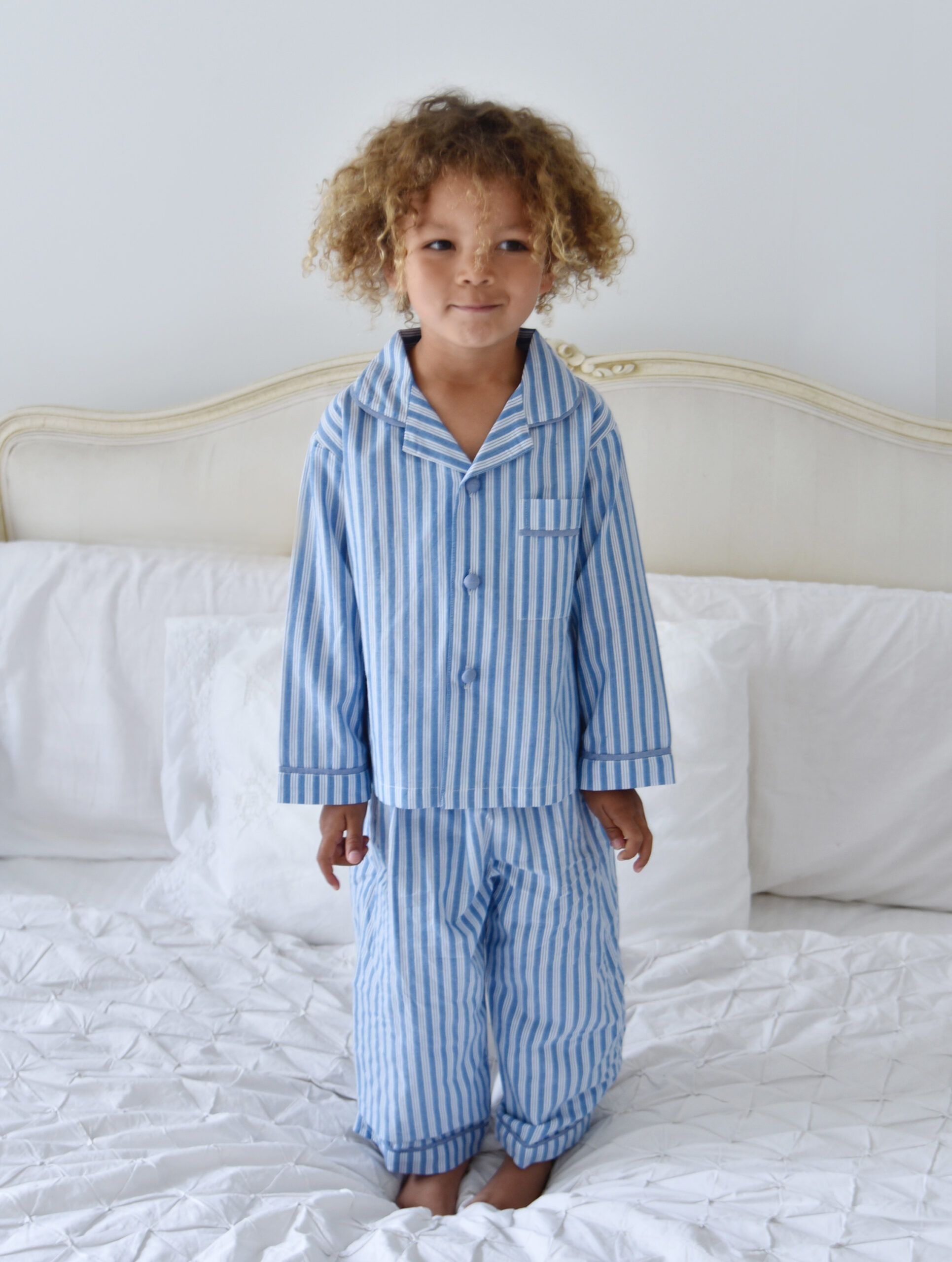 Boys Pyjamas in Fine Cotton Classic Blue Stripe by Powell Craft